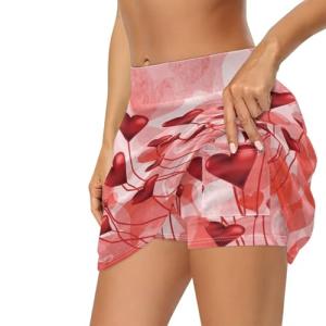 Zarisguat Red Heart Balloon Print Women's High Waist Tennis Skirt with Pockets Lightweight Valentines Athletic Golf Skorts Skirts for Running Workout Pickleball 3XL