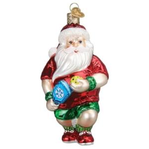 Old World Christmas Pickleball Santa Glass Blown Ornament for Christmas Tree, Handcrafted Holiday Decoration, Santa Collection