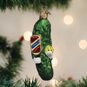 Old World Christmas Pickleball Pickle Glass Blown Ornament for Christmas Tree, Handcrafted Holiday Decoration, Sport Collection