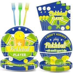 96pcs Pickleball Party Decorations Supplies Pickleball Player Themed Sports Birthday Party Disposable Plates Napkins Set for Baby Shower Brithday Party Decorations Favors Serve 24