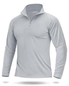Boladeci Mens Athletic Shirts UPF 50 Uv Protection Clothing Shirts for Men Pullover Golf Grey Quarter Zip Pickleball Shirts for Men 1/4 Zip Pullover Quick Dry Lightweight Long Sleeve Fishing