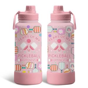 xiiai Pickleball 34oz Water Bottle with Spout Lid, Insulated Stainless Steel Travel Cup, Double Wall Vacuum Tumbler for Women Girls Ladies, Birthday Christmas Gift for Pickleball Lovers (1 pc)