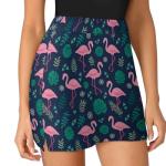 Foruidec Pink Flamingos with Tropical Plants Women's Tennis Skirt with Shorts High Waisted Skort with Pocket Double Layer for Golf Running Workout Pickleball 4XL