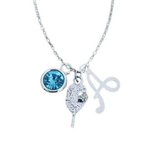 Personalized Pickleball Birthstone and Initial Necklace, Custom Pickleball Player Jewelry - Pickleball Necklace For Women, Teens & Girls
