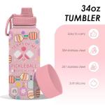 xiiai Pickleball 34oz Water Bottle with Spout Lid, Insulated Stainless Steel Travel Cup, Double Wall Vacuum Tumbler for Women Girls Ladies, Birthday Christmas Gift for Pickleball Lovers (1 pc)