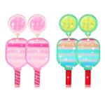 Game Day Earrings Pickleball Paddle Earrings Sport Earrings Resin Green Pink Cut Pickleball Racket Earrings CHEER Dangling Earrings Game Day Accessories Sports Fans Jewelry Favor Gift(2Pairs)