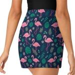 Foruidec Pink Flamingos with Tropical Plants Women's Tennis Skirt with Shorts High Waisted Skort with Pocket Double Layer for Golf Running Workout Pickleball 4XL