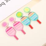Game Day Earrings Pickleball Paddle Earrings Sport Earrings Resin Green Pink Cut Pickleball Racket Earrings CHEER Dangling Earrings Game Day Accessories Sports Fans Jewelry Favor Gift(2Pairs)