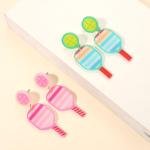 Game Day Earrings Pickleball Paddle Earrings Sport Earrings Resin Green Pink Cut Pickleball Racket Earrings CHEER Dangling Earrings Game Day Accessories Sports Fans Jewelry Favor Gift(2Pairs)