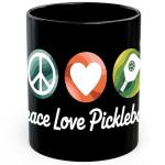 Peace Love Pickleball Ceramic Coffee Mug 11oz Funny Sports Paddle Design - Tea Coffee Mug with Comfortable Grip - Unique Fun Gift Black Cup for Office or Home - Vibrant Long-Lasting Print ID45211