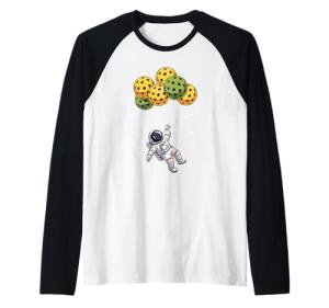 Pickleball Balloon Astronaut Floating Spaceman Space Raglan Baseball Tee