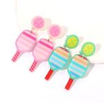 Game Day Earrings Pickleball Paddle Earrings Sport Earrings Resin Green Pink Cut Pickleball Racket Earrings CHEER Dangling Earrings Game Day Accessories Sports Fans Jewelry Favor Gift(2Pairs)