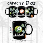 Peace Love Pickleball Ceramic Coffee Mug 11oz Funny Sports Paddle Design - Tea Coffee Mug with Comfortable Grip - Unique Fun Gift Black Cup for Office or Home - Vibrant Long-Lasting Print ID45211