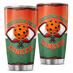 Designated Dinker Pickleball Gift 20oz Tumbler, Funny Stainless Steel Insulated Travel Cup for Men and Women, Unique Pickleball Player Mug for Birthday, Christmas, Retirement