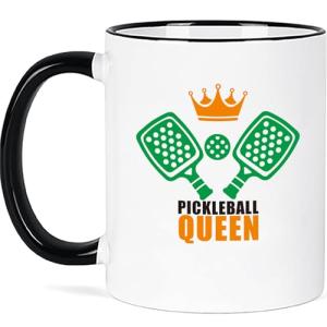 Lxenrra Queen of the Pickleball Court Mug, Pickleball Gifts for Women, Pickleball Lovers Coffee Cup, Pickleball Player Paddle Ball Mug, Birthday Christmas Gifts for Pickleball Fans, 11 Oz Ceramic Cup