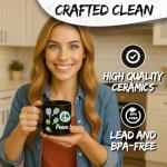 Peace Love Pickleball Ceramic Coffee Mug 11oz Funny Sports Paddle Design - Tea Coffee Mug with Comfortable Grip - Unique Fun Gift Black Cup for Office or Home - Vibrant Long-Lasting Print ID45211