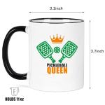 Lxenrra Queen of the Pickleball Court Mug, Pickleball Gifts for Women, Pickleball Lovers Coffee Cup, Pickleball Player Paddle Ball Mug, Birthday Christmas Gifts for Pickleball Fans, 11 Oz Ceramic Cup