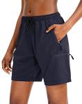 SANTINY Women's 5''/ 7''/9'' Hiking Cargo Shorts Quick Dry Lightweight Summer Shorts for Women Athletic Golf Zipper Pockets(Navy_L)