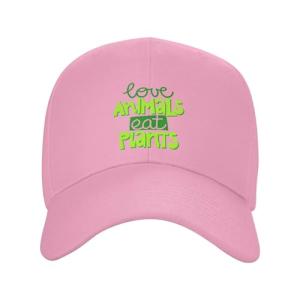 Love Animals Eat Plants Pickleball Hat for Mens Vegan Fashion Caps Pink