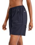 SANTINY Women's 5''/ 7''/9'' Hiking Cargo Shorts Quick Dry Lightweight Summer Shorts for Women Athletic Golf Zipper Pockets(Navy_L)