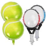 Atpata Funky Tennis Theme Party Set 25" Red & Blue Tennis Racket Balloons & Tennis Ball Balloons (2pcs) Sports Decorations for Tennis Pickleball Squash Players Coach Appreciation & Birthday Decor