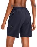 SANTINY Women's 5''/ 7''/9'' Hiking Cargo Shorts Quick Dry Lightweight Summer Shorts for Women Athletic Golf Zipper Pockets(Navy_L)