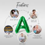 Letter Balloons - PICKLEBALL AND PROSECCO 16" Inch Alphabet Letters Foil Mylar Balloon Pickleball Birthday Party Banner (Green)