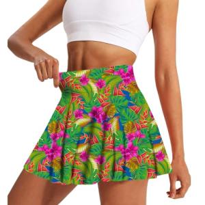 VOTUGUBY Women's Tennis Skirt Pleated Athletic Skirt with Shorts Pocket High Waisted Tropical Plants Golf Skort for Workout Pickleball M