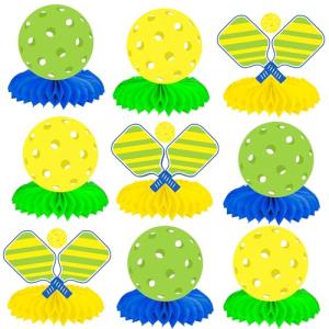 9pcs Pickleball Party Honeycomb Centerpieces Pickleball Birthday Party Decorations Pickleball Themed Table Decorations for Sport Themed Birthday Party Baby Shower Supplies