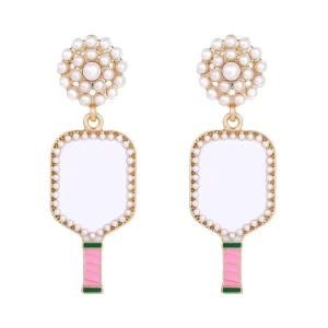 Pickleball Earrings Resin Green Pink Cut Pickleball Racket Dangling Earrings Sports Fans Jewelry Favor Gift - Pickleball Jewelry - Pickleball Earrings For Women (White-Pink)