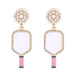 Pickleball Earrings Resin Green Pink Cut Pickleball Racket Dangling Earrings Sports Fans Jewelry Favor Gift - Pickleball Jewelry - Pickleball Earrings For Women (White-Pink)