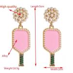 Pickleball Earrings Resin Green Pink Cut Pickleball Racket Dangling Earrings Sports Fans Jewelry Favor Gift - Pickleball Jewelry - Pickleball Earrings For Women (White-Pink)