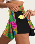 VOTUGUBY Women's Tennis Skirt Pleated Athletic Skirt with Shorts Pocket High Waisted Tropical Plants Golf Skort for Workout Pickleball M