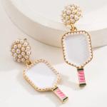 Pickleball Earrings Resin Green Pink Cut Pickleball Racket Dangling Earrings Sports Fans Jewelry Favor Gift - Pickleball Jewelry - Pickleball Earrings For Women (White-Pink)