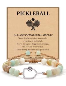 Sistble Pickleball Bracelet Valentines Day Gifts for Pickleball Lovers Pickleball Bracelets for Women Teen Gift Natural Stone Pickleball Accessories Birthday Gifts for Pickleball Friends Sport Jewelry