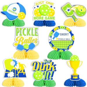 Cheereveal 8 Pieces Pickleball Honeycomb Centerpieces, Just One More Game/Life is Short Play/Just Dink It Table Toppers, Pickball Birthday or Retirement Party Decoration Supplies