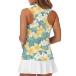 Irisjudy Watercolor Plumeria Womens Golf Shirt Yellow White Hibiscus Polo Sleeveless Quick Dry Tennis Tops Palm Leaves Tropical Plant Lightweight 1/4 Zip Up Pickleball Polo Tank Tops