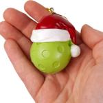 Needzo Pickleball Christmas Ornament, Festive Holiday Tree Decoration, Pickle Ball Lover Gift, 2.5 Inches (Yellow with Santa Hat)