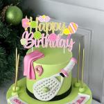 Pickleball Birthday Party Cake Topper Gold and Pink Glitter Happy Birthday Cake Topper for Girls Pickleball Theme Birthday Party Decorations for Pickleball Player Birthday Party Baby Shower Supplies