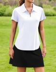 PINSPARK Womens Golf Shirt Short Sleeve UPF 50+ Tennis Polo Shirts 1/4 Zip Up Collared Quick Dry Athletic Pickleball Shirt, White L