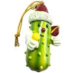 Pickleball Pickle Ornament Couples Pack Hand Painted Polyresin Pickleballer with Santa Hat Christmas Tree Decoration, Set of 2