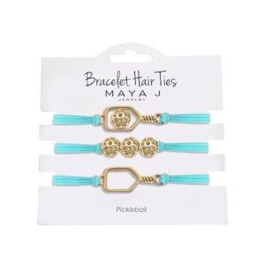 Maya J Bracelet Hair Ties Yellow Pickleball with Teal Elastics, Set of 3