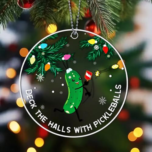 Pickleball Ornament 2025, Pickle Ornaments for Christmas Tree, Funny Acrylic Sports Ornaments, Pickleball Gifts for Women, Men, Pickle Ball Lover Gifts Ideas