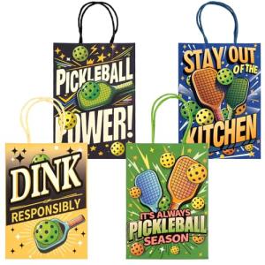 Kauai Sun 16PCS Pickleball Gift Bags, Pickle Ball Themed Party Supplies Favors Bags, Four Original Vibrant Designs for Pickleball Enthusiasts Players Team Coach Retirement Gifts Goodies