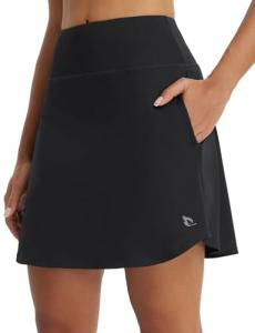 baleaf Women's 18" Tennis Skorts Skirts Knee Length with Liner Shorts High Waisted Golf Pickleball Athletic with Pockets Black M