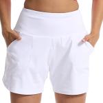 Kcutteyg Running Shorts for Women with Liner High Waisted Lightweight Womens Workout Shorts with Back Zipper Pocket- 4.5" (White4.5, L)