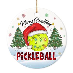 Decorlion 2025 Christmas Ornament - Pickleball Merry Christmas Ceramic Ornament, Xmas Tree Decoration, Hanging Pickleball Ornament, for Family, Friends, Sport Lovers