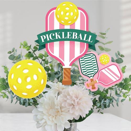 Big Dot of Happiness Pink Pickleball - Country Club Party Centerpiece Sticks - Table Toppers - Set of 15
