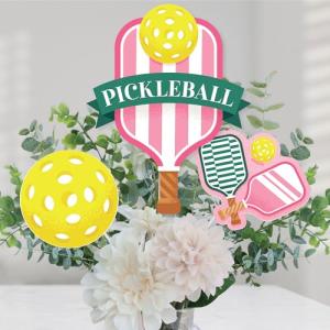 Big Dot of Happiness Pink Pickleball - Country Club Party Centerpiece Sticks - Table Toppers - Set of 15