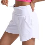 Kcutteyg Running Shorts for Women with Liner High Waisted Lightweight Womens Workout Shorts with Back Zipper Pocket- 4.5" (White4.5, L)